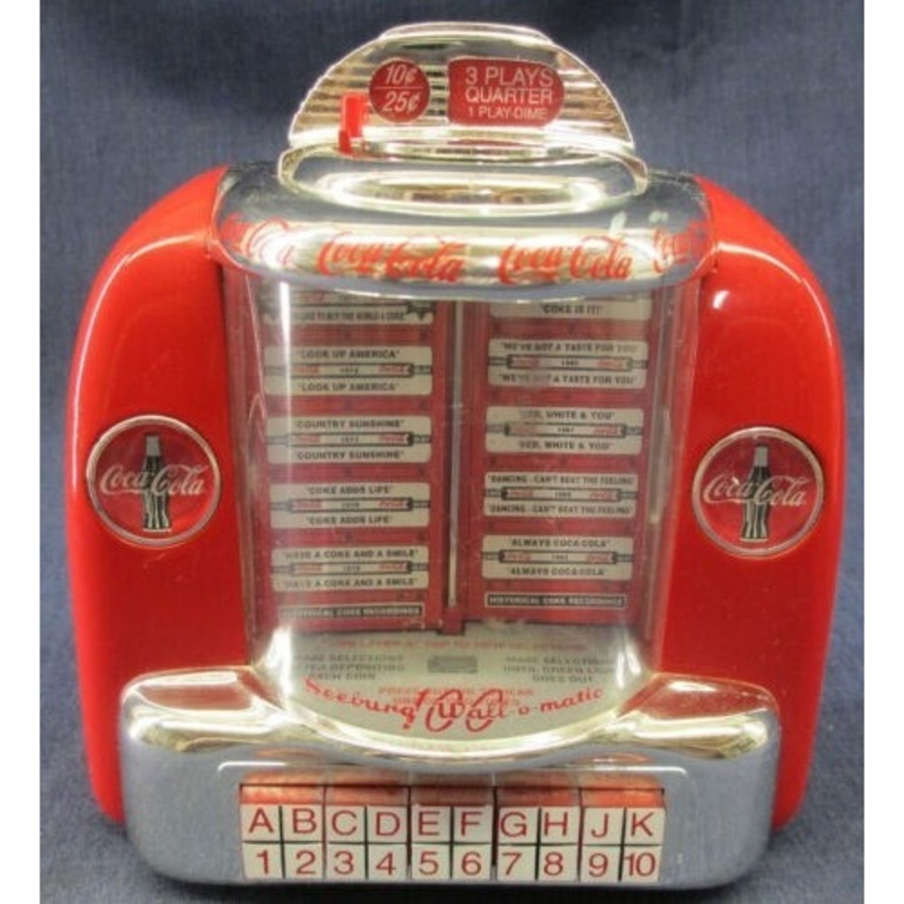 VINTAGE COCA COLA JUKEBOX DIECAST TABLE TOP MUSICAL BANK DISPLAY 1997